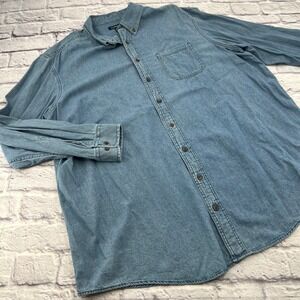 Croft & Barrow Mens 2XB Blue Denim Button Up Shirt Long Sleeve Work Shirt Cotton
